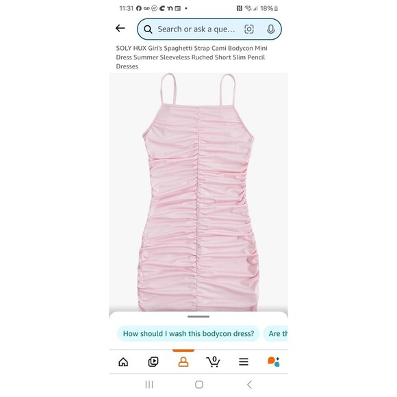 NEW Soly Hux Pink Ruched Bodycon Dress Spaghetti Strap Girls Size 13Y F8 - Picture 1 of 9